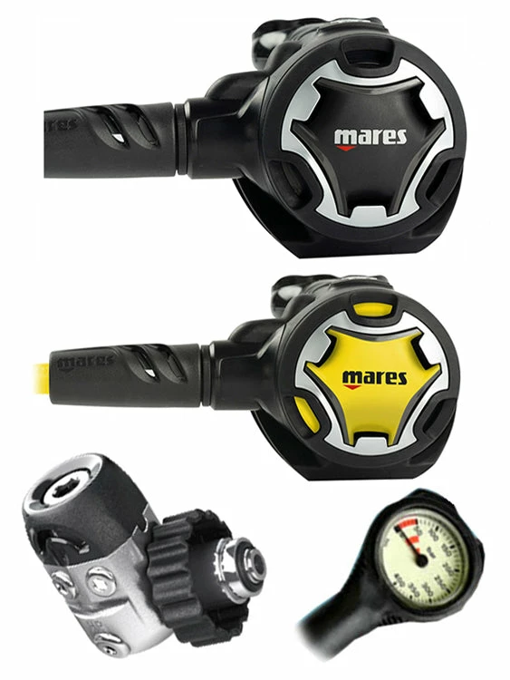 Mares Dual 15X (DIN Or Yoke) W/ Octopus & Free Termo Gauge Regulator Sets 4 Mares Dual 15X (DIN Or Yoke) W/ Octopus & Free Termo Gauge Regulator Sets