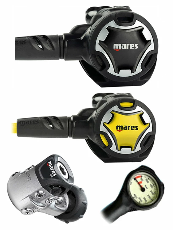 Mares Dual 15X (DIN Or Yoke) W/ Octopus & Free Termo Gauge Regulator Sets 3 Mares Dual 15X (DIN Or Yoke) W/ Octopus & Free Termo Gauge Regulator Sets
