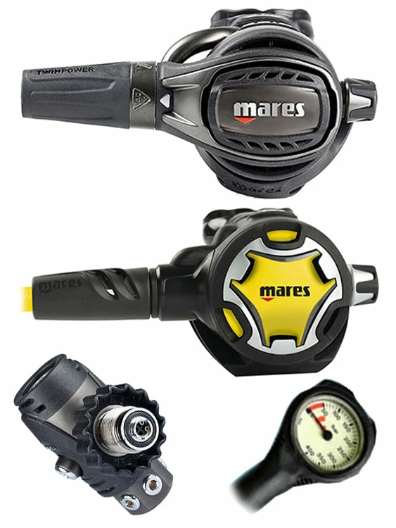 Mares Epic Adj 82X PVD (DIN Or Yoke) W/ Octopus & Free Termo Gauge 4 Mares Epic Adj 82X PVD (DIN Or Yoke) W/ Octopus & Free Termo Gauge