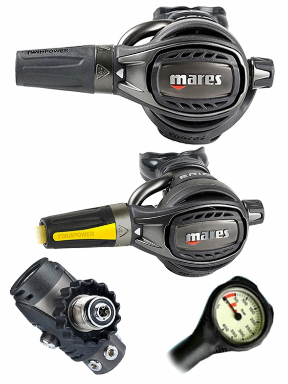 Mares Epic Adj 82X PVD (DIN Or Yoke) W/ Octopus & Free Termo Gauge 6 Mares Epic Adj 82X PVD (DIN Or Yoke) W/ Octopus & Free Termo Gauge