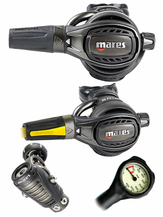 Mares Epic Adj 82X PVD (DIN Or Yoke) W/ Octopus & Free Termo Gauge 11 Mares Epic Adj 82X PVD (DIN Or Yoke) W/ Octopus & Free Termo Gauge