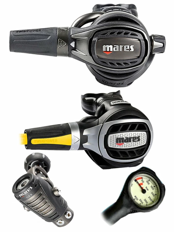 Mares Epic Adj 82X PVD (DIN Or Yoke) W/ Octopus & Free Termo Gauge 14 Mares Epic Adj 82X PVD (DIN Or Yoke) W/ Octopus & Free Termo Gauge
