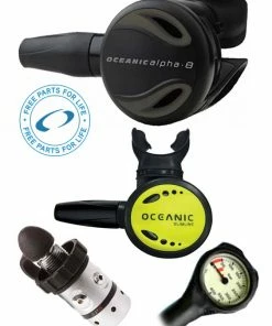 Regulator Sets Oceanic Regulator Set: Alpha 8 / SP5 (DIN Or Yoke) / Alpha 8 Octopus & Free Termo Gauge 8 Regulator Sets Oceanic Regulator Set: Alpha 8 / SP5 (DIN Or Yoke) / Alpha 8 Octopus & Free Termo Gauge