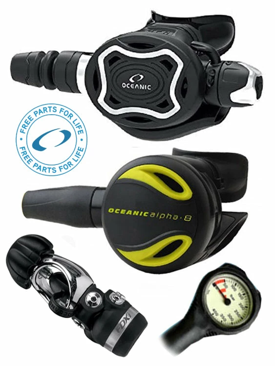 Oceanic Regulator Set: Zeo / FDXi (DIN Or Yoke) / Octopus & Free Termo Gauge 8 Oceanic Regulator Set: Zeo / FDXi (DIN Or Yoke) / Octopus & Free Termo Gauge