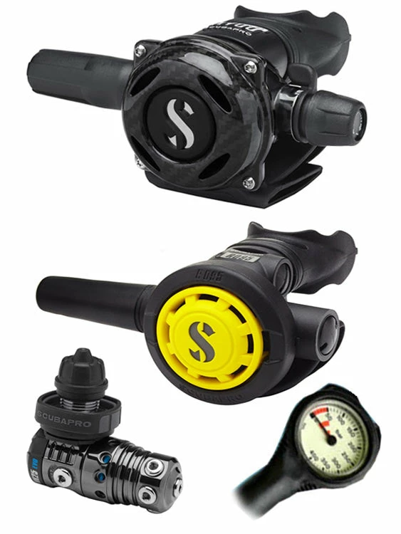 Scubapro Regulator Set: MK25 Evo Black Tech (DIN Or Yoke) / A700 Carbon / Octopus & Free Termo Gauge 5 Scubapro Regulator Set: MK25 Evo Black Tech (DIN Or Yoke) / A700 Carbon / Octopus & Free Termo Gauge
