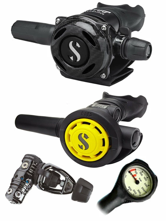 Scubapro Regulator Set: MK25 Evo Black Tech (DIN Or Yoke) / A700 Carbon / Octopus & Free Termo Gauge 3 Scubapro Regulator Set: MK25 Evo Black Tech (DIN Or Yoke) / A700 Carbon / Octopus & Free Termo Gauge