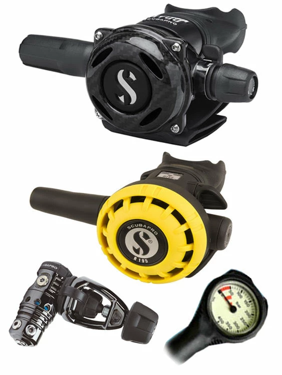 Scubapro Regulator Set: MK25 Evo Black Tech (DIN Or Yoke) / A700 Carbon / Octopus & Free Termo Gauge 4 Scubapro Regulator Set: MK25 Evo Black Tech (DIN Or Yoke) / A700 Carbon / Octopus & Free Termo Gauge