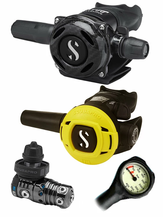 Scubapro Regulator Set: MK25 Evo Black Tech (DIN Or Yoke) / A700 Carbon / Octopus & Free Termo Gauge 9 Scubapro Regulator Set: MK25 Evo Black Tech (DIN Or Yoke) / A700 Carbon / Octopus & Free Termo Gauge