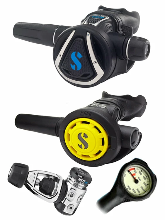 Regulator Sets Scubapro Regulator Set: MK17 Evo (DIN Or Yoke) / C370 / Octopus & Free Termo Gauge 3 Regulator Sets Scubapro Regulator Set: MK17 Evo (DIN Or Yoke) / C370 / Octopus & Free Termo Gauge