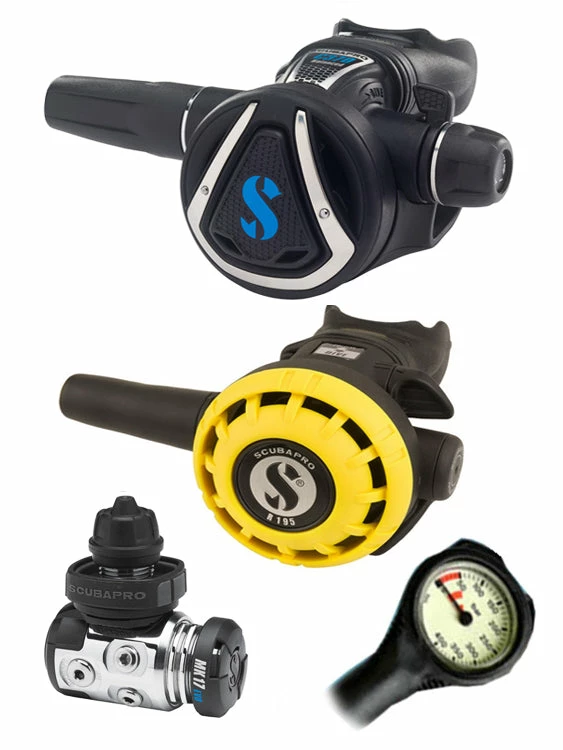 Regulator Sets Scubapro Regulator Set: MK17 Evo (DIN Or Yoke) / C370 / Octopus & Free Termo Gauge 6 Regulator Sets Scubapro Regulator Set: MK17 Evo (DIN Or Yoke) / C370 / Octopus & Free Termo Gauge