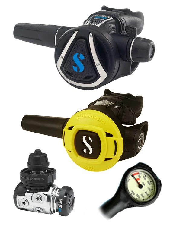 Regulator Sets Scubapro Regulator Set: MK17 Evo (DIN Or Yoke) / C370 / Octopus & Free Termo Gauge 8 Regulator Sets Scubapro Regulator Set: MK17 Evo (DIN Or Yoke) / C370 / Octopus & Free Termo Gauge