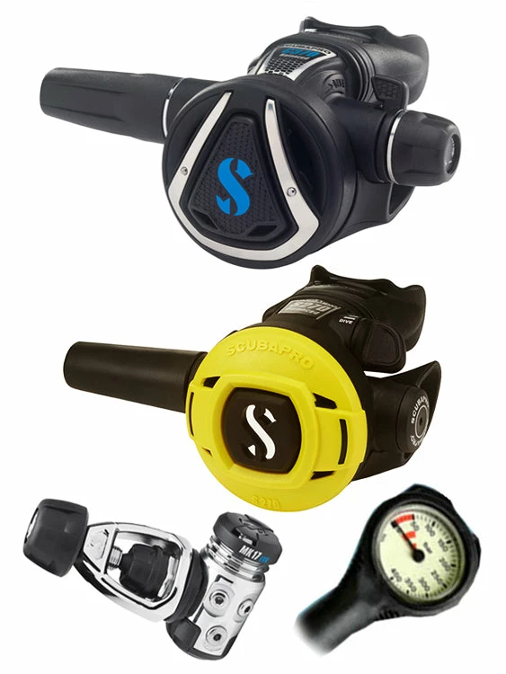 Regulator Sets Scubapro Regulator Set: MK17 Evo (DIN Or Yoke) / C370 / Octopus & Free Termo Gauge 7 Regulator Sets Scubapro Regulator Set: MK17 Evo (DIN Or Yoke) / C370 / Octopus & Free Termo Gauge
