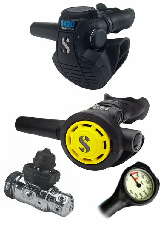 Scubapro Regulator Set: MK19 Evo (DIN Or Yoke) / D420 / Octopus & Free Termo Gauge 3 Scubapro Regulator Set: MK19 Evo (DIN Or Yoke) / D420 / Octopus & Free Termo Gauge