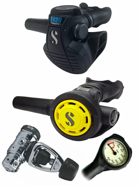 Scubapro Regulator Set: MK19 Evo (DIN Or Yoke) / D420 / Octopus & Free Termo Gauge 4 Scubapro Regulator Set: MK19 Evo (DIN Or Yoke) / D420 / Octopus & Free Termo Gauge