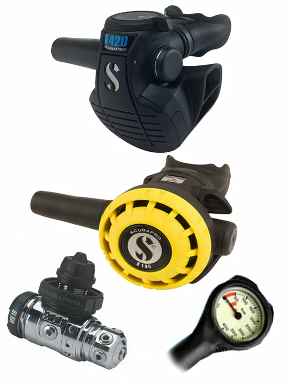 Scubapro Regulator Set: MK19 Evo (DIN Or Yoke) / D420 / Octopus & Free Termo Gauge 5 Scubapro Regulator Set: MK19 Evo (DIN Or Yoke) / D420 / Octopus & Free Termo Gauge