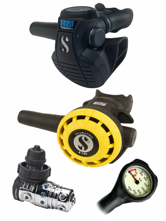 Regulator Sets Scubapro Regulator Set: MK25 Evo (DIN Or Yoke) / D420 / Octopus & Free Termo Gauge 6 Regulator Sets Scubapro Regulator Set: MK25 Evo (DIN Or Yoke) / D420 / Octopus & Free Termo Gauge