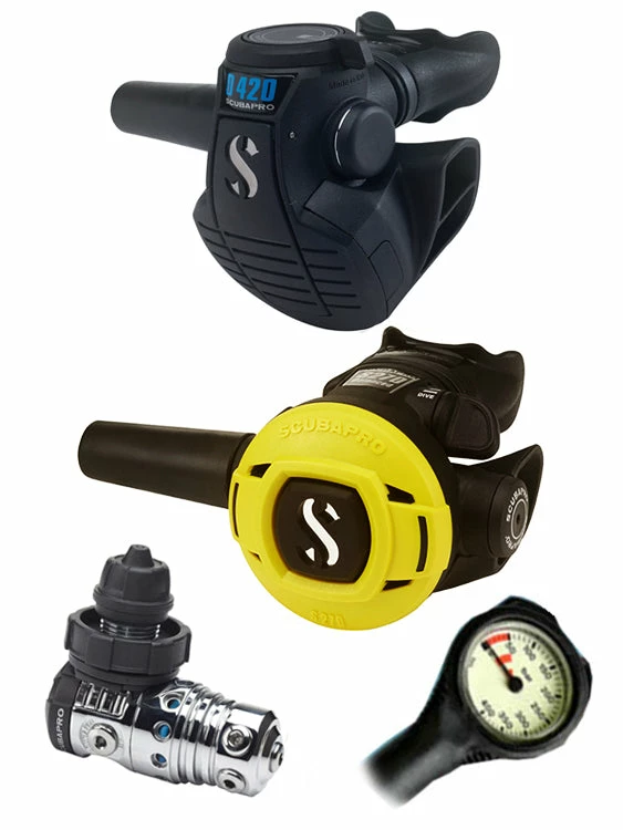 Regulator Sets Scubapro Regulator Set: MK25 Evo (DIN Or Yoke) / D420 / Octopus & Free Termo Gauge 8 Regulator Sets Scubapro Regulator Set: MK25 Evo (DIN Or Yoke) / D420 / Octopus & Free Termo Gauge