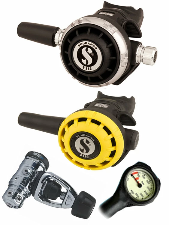 Scubapro Regulator Set: MK19 Evo (DIN Or Yoke) / G260 / Octopus & Free Termo Gauge 6 Scubapro Regulator Set: MK19 Evo (DIN Or Yoke) / G260 / Octopus & Free Termo Gauge