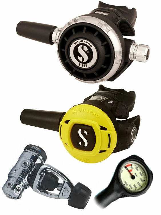 Scubapro Regulator Set: MK19 Evo (DIN Or Yoke) / G260 / Octopus & Free Termo Gauge 7 Scubapro Regulator Set: MK19 Evo (DIN Or Yoke) / G260 / Octopus & Free Termo Gauge