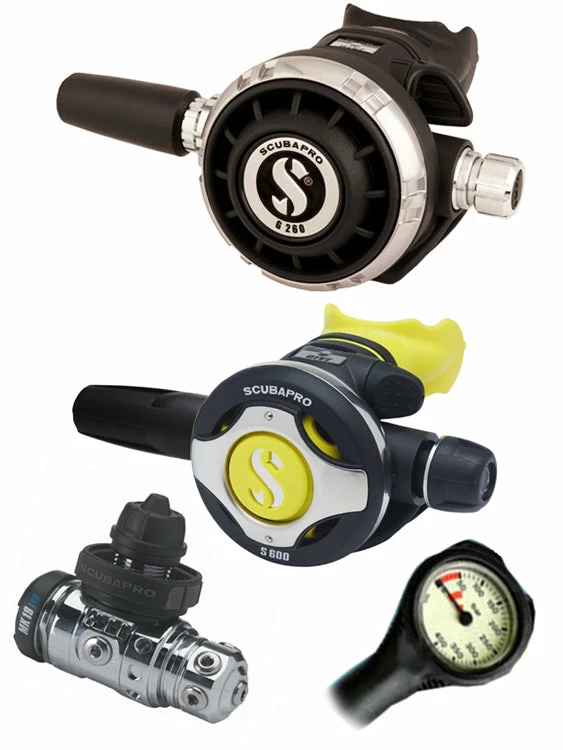 Scubapro Regulator Set: MK19 Evo (DIN Or Yoke) / G260 / Octopus & Free Termo Gauge 9 Scubapro Regulator Set: MK19 Evo (DIN Or Yoke) / G260 / Octopus & Free Termo Gauge