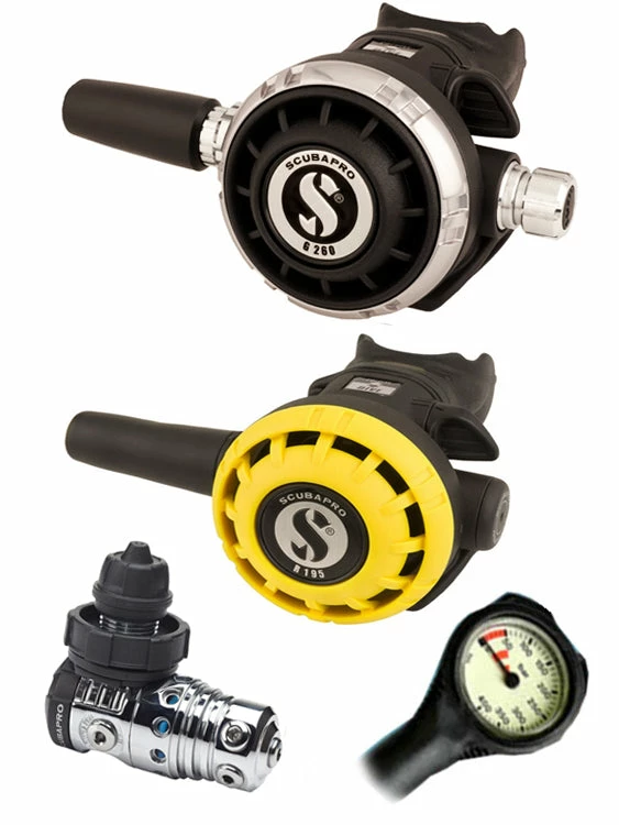 Scubapro Regulator Set: MK25 Evo (DIN Or Yoke) / G260 / Octopus & Free Termo Gauge 6 Scubapro Regulator Set: MK25 Evo (DIN Or Yoke) / G260 / Octopus & Free Termo Gauge