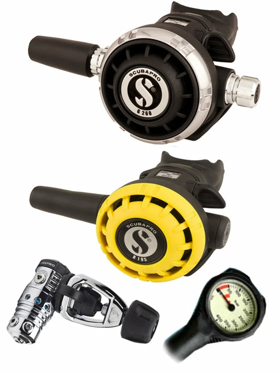 Scubapro Regulator Set: MK25 Evo (DIN Or Yoke) / G260 / Octopus & Free Termo Gauge 4 Scubapro Regulator Set: MK25 Evo (DIN Or Yoke) / G260 / Octopus & Free Termo Gauge