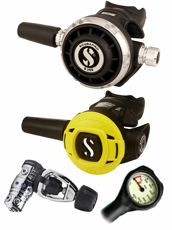 Scubapro Regulator Set: MK25 Evo (DIN Or Yoke) / G260 / Octopus & Free Termo Gauge 7 Scubapro Regulator Set: MK25 Evo (DIN Or Yoke) / G260 / Octopus & Free Termo Gauge