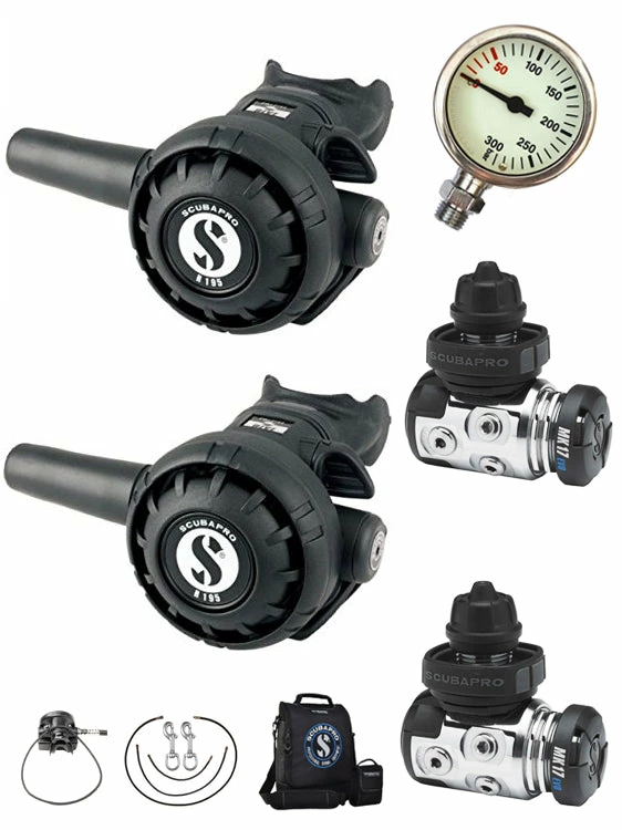 Regulators Scubapro MK17 Evo / R195 Tech Diver Regulator Set 3 Regulators Scubapro MK17 Evo / R195 Tech Diver Regulator Set