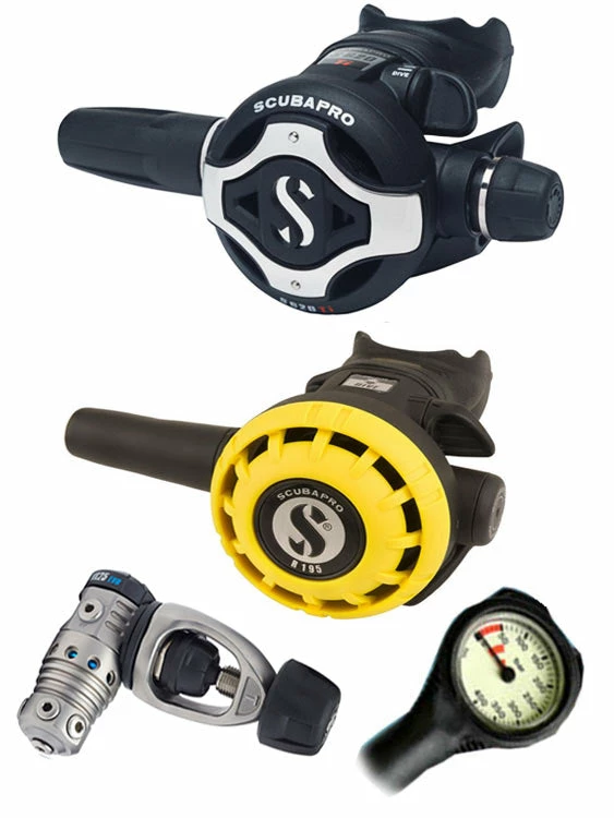 Scubapro Regulator Set: MK25 Evo Titanium (DIN Or Yoke) / S620 X-Titanium / Octopus & Free Termo Gauge 5 Scubapro Regulator Set: MK25 Evo Titanium (DIN Or Yoke) / S620 X-Titanium / Octopus & Free Termo Gauge