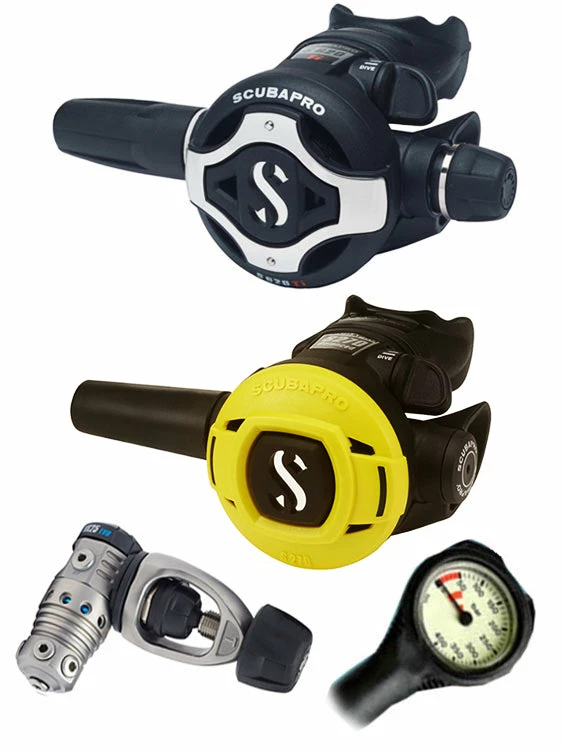 Scubapro Regulator Set: MK25 Evo Titanium (DIN Or Yoke) / S620 X-Titanium / Octopus & Free Termo Gauge 7 Scubapro Regulator Set: MK25 Evo Titanium (DIN Or Yoke) / S620 X-Titanium / Octopus & Free Termo Gauge
